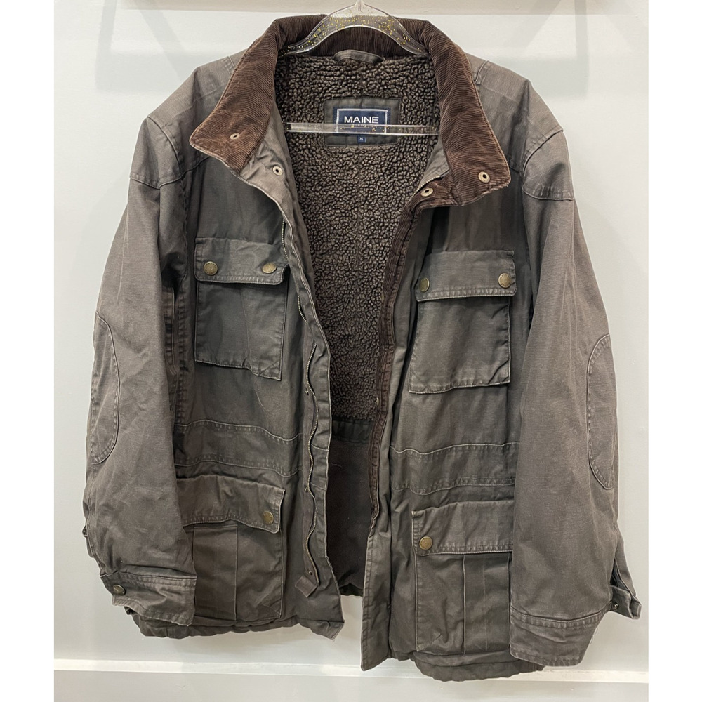 Maine New England Jacket Men XL Canvas Sherpa Lined Heavyweight Workwear Coat